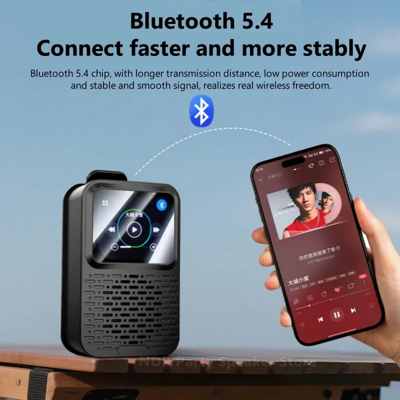 V9 스피커 마그네틱 백 클립 스마트 HD 화면 BT5.4 스피커 음악 무선 지원 TF LED 고음량 오디오 MP3 플레이어