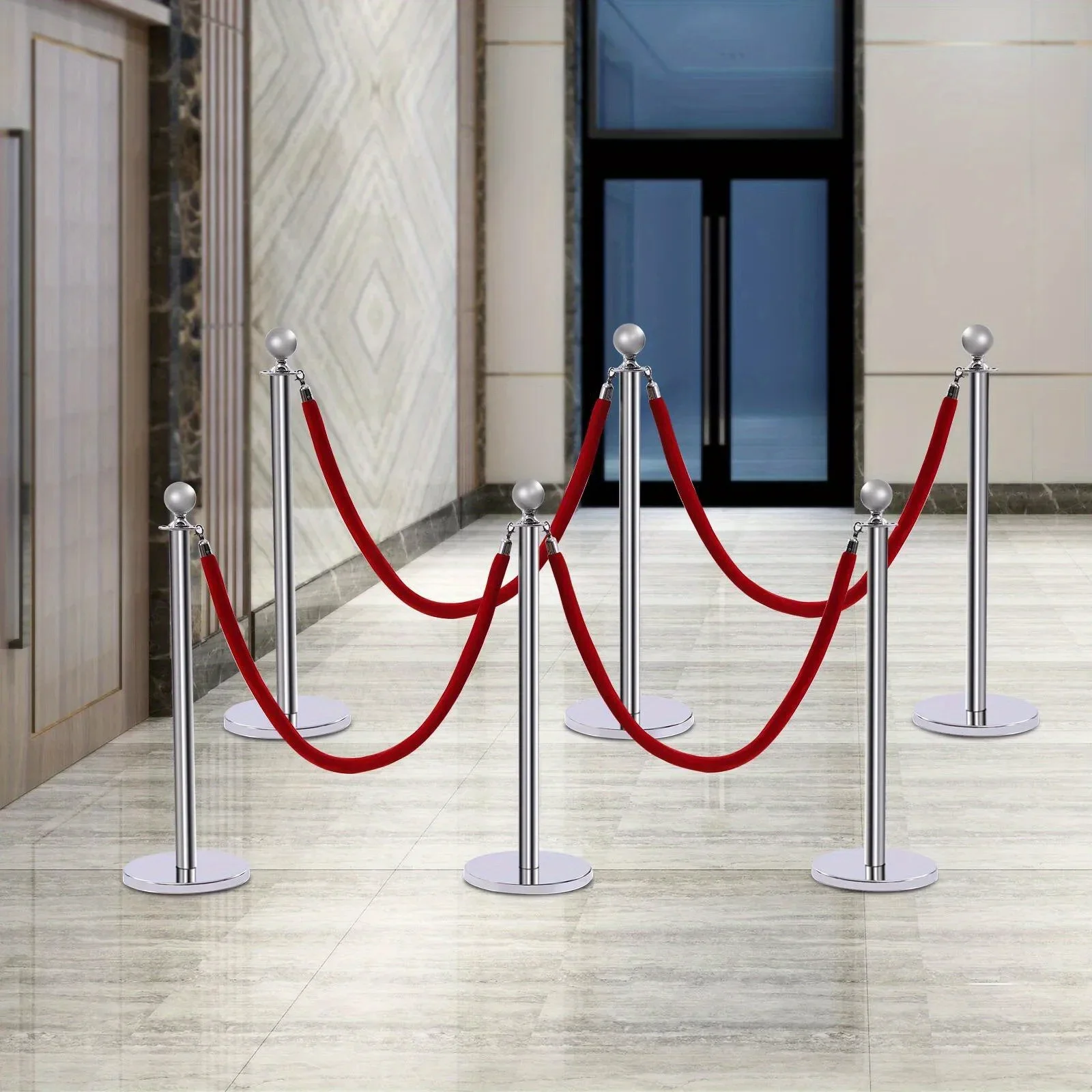 Drywall Keel 6PCS Stainless Steel Column Post Set Queue Safety Crowd Control Barrier and Rope
