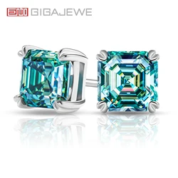 GIGAJEWE Asscher Earrings Moissanite CyanColor VVS1 S925 Silver 18K Gold Plated Diamond Test Passed Jewelry Woman Wife Gift