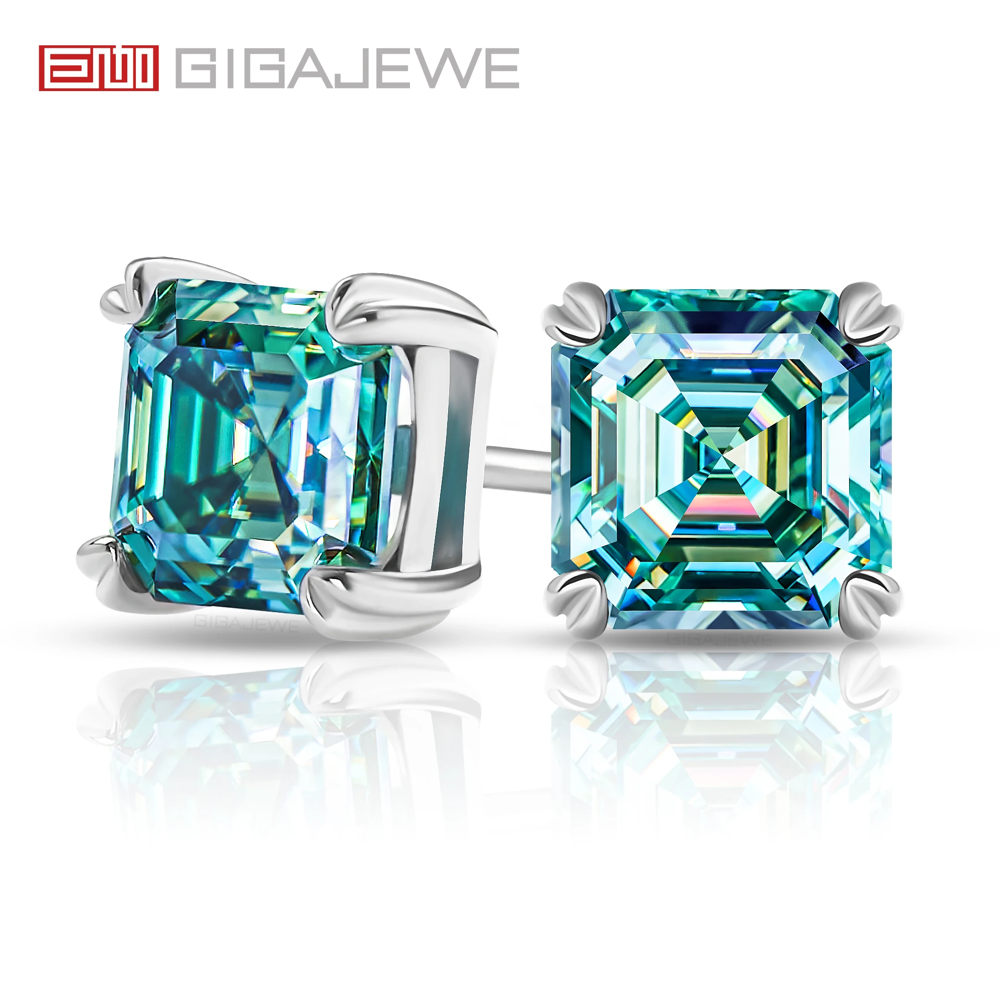 GIGAJEWE Asscher kolczyki Moissanite cyjancolor VVS1 S925 srebrny 18K Test diament powlekany złotem przeszedł biżuterię kobieta żona prezent