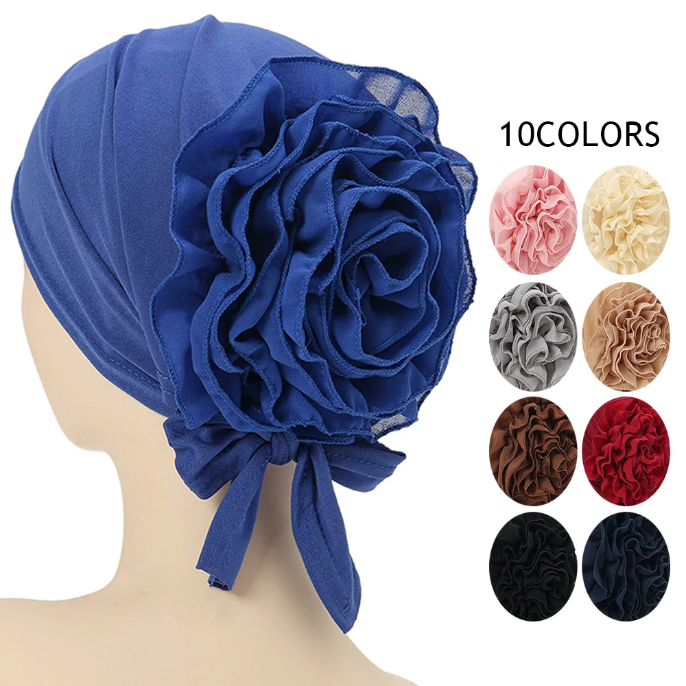 Muslim Stretch Toe Cap Milk Silk Pan Flower Turban Hat Beanie Dubai Arab Baotou Caps Pure Color Soft Fashion Muslim Turban Hats