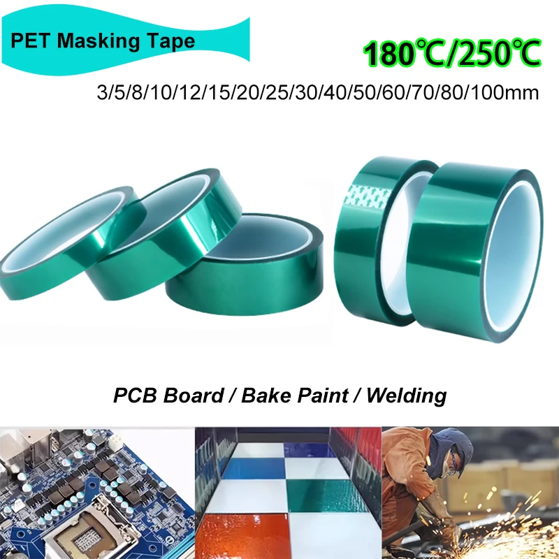 Green PET Film Tape 3~100mm Single Side Adhesive Heat Resistant PCB Solder SMT Plating Shield Insulate Protection Shielding Tape