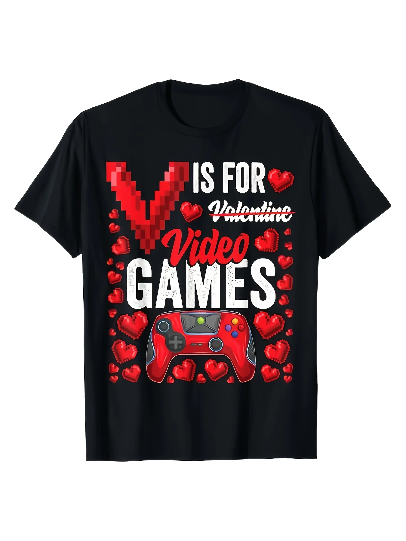 Camiseta de juego del Día de San Valentín para hombre, informal, cuello redondo, manga corta, diseño de "V" y corazón de giro caliente, ajuste Regular, tela de punto sin relleno