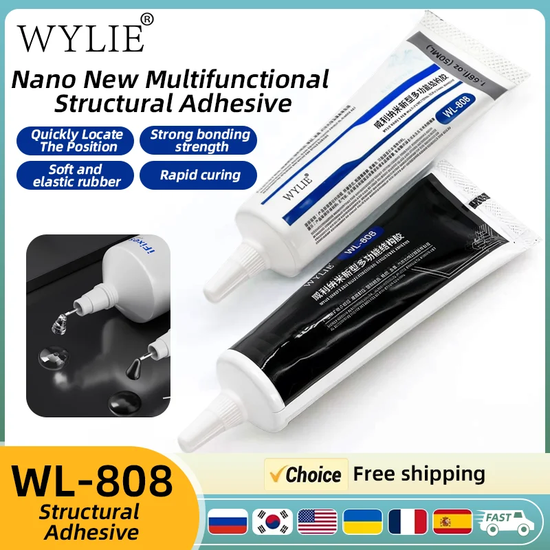 

Клей для ремонта WYLIE WL-808 Nano, 50 мл, мягкий эластичный каучук с быстрым отверждением, идеально подходит для ремонта мобильных телефонов и ЖК-экранов