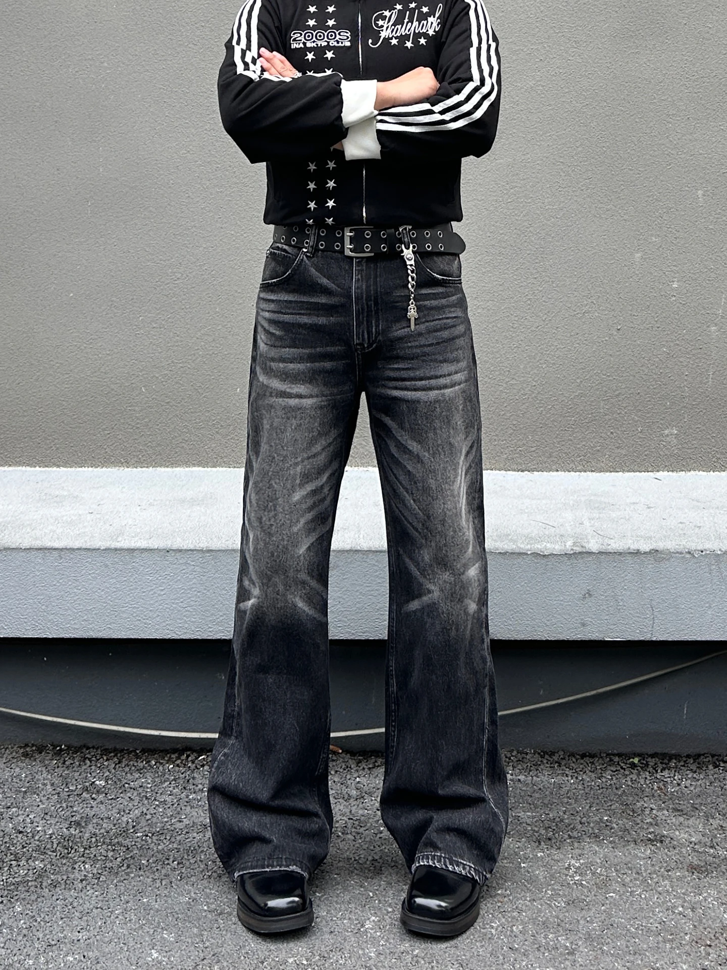 Calça Jeans Preta Solta de Perna Reta Unissex Outono Inverno Moda Americana Cleanfit Calça Comprida Cintura Média com Zíper M...