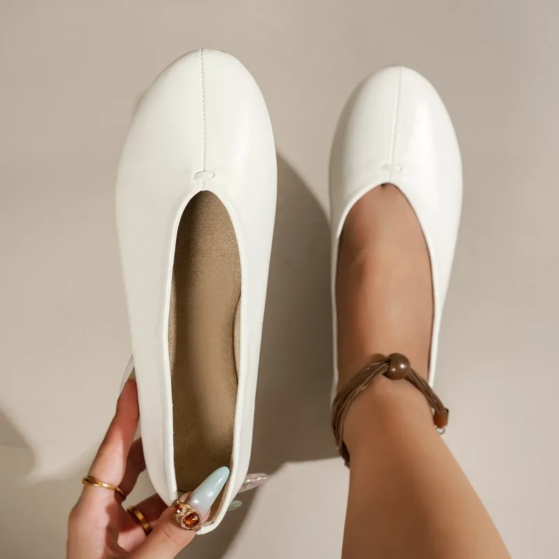 

Soft Leather Ballet Flats Women Round Toe Slip On Comfort Casual Loafers Soft Sole Daily Walking Dress Footwear