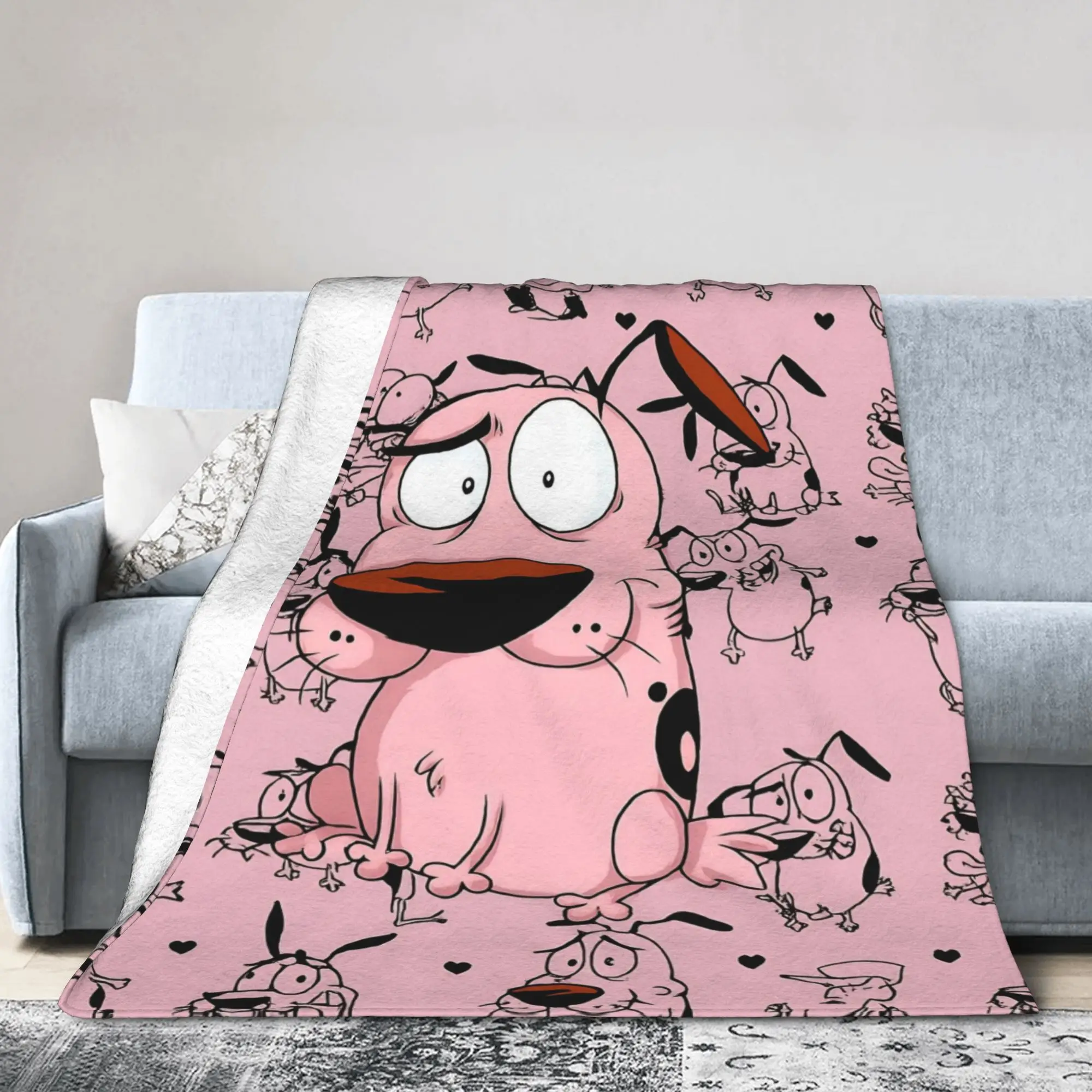 Couraged Cowardlys Dogs Blanket Velvet Spring Autumn Cartoon Breathable Warm Throw Blanket for Home Couch Bedspread