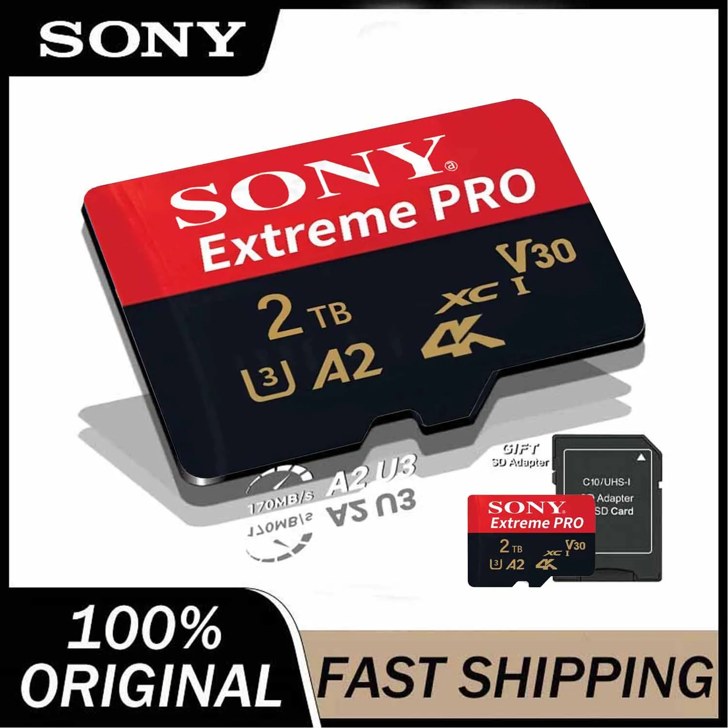 

Sony Micro SD Card 512GB 256GB 128GB 1TB 2TB Memory Card U3 V30 A2 High Speed up to 180MB/s TF Flash Card for Camera Phone