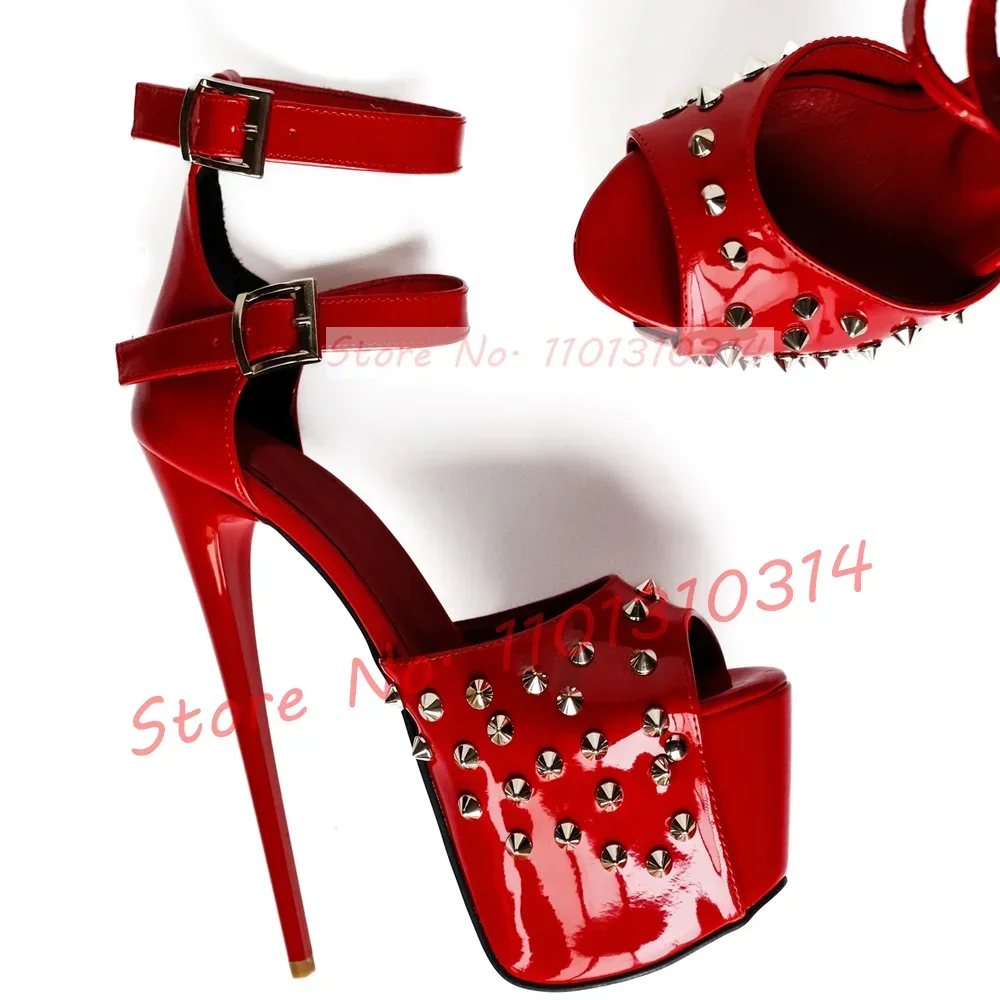 Platform Studded Peep Toe Sandals Women Party Double-strap Stiletto High Heels Dress Shoes Sexy Lady Feminine Summer Sandals