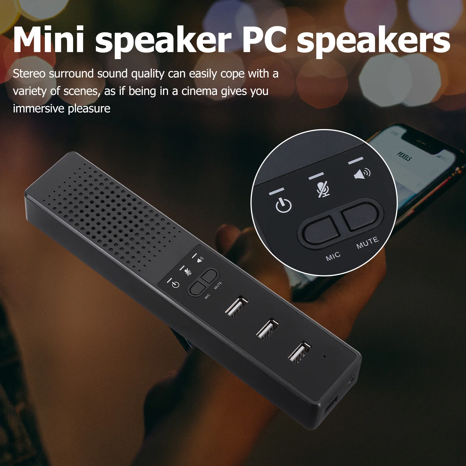 

Mini Audio Speaker 3 Usb Interface Lightweight Portable Desktop Loudspeaker For Home Office School Tabletop Usb Microphone Pc