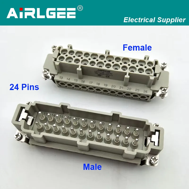 AC 500V 16A 6KV 24 Pin Male and Female PIN Cable Industrial Heavy Duty Connector Pins 1 Sets