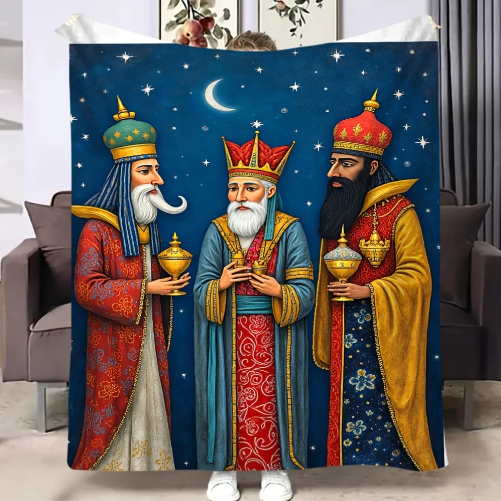 Three Wise Men Starry Night Blanket - Canvas Art Decor Flannel, Cozy All-Season for Travel, Camping, Holiday Birthday Gift