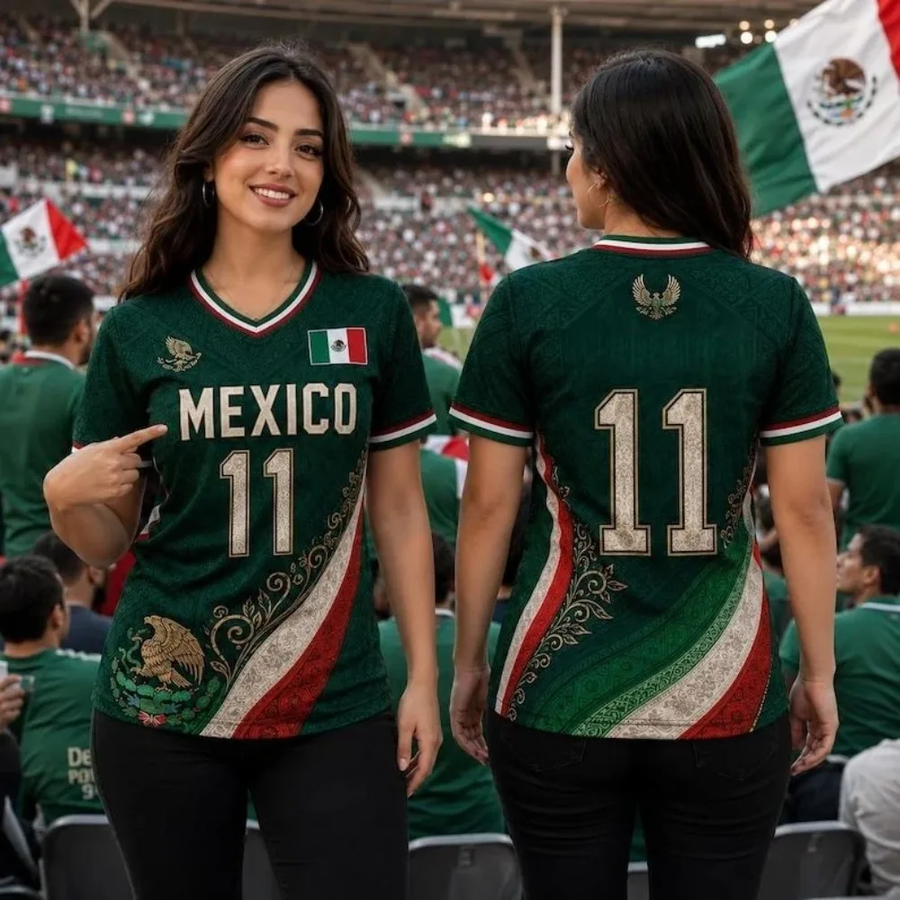 Summer Men's Mexico No.11 V-Neck Soccer Jersey Quick Dry Breathable Tee for National Team Fan Streetwear Daily Casual