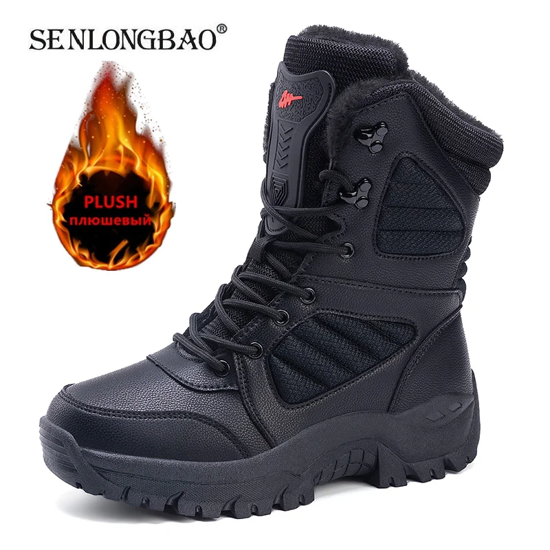 New Warm Plush Snow Boots Men Lace Up Casual High Top Men\'s Boots Waterproof Winter Boots Anti-Slip Ankle Boots Army Work Boots