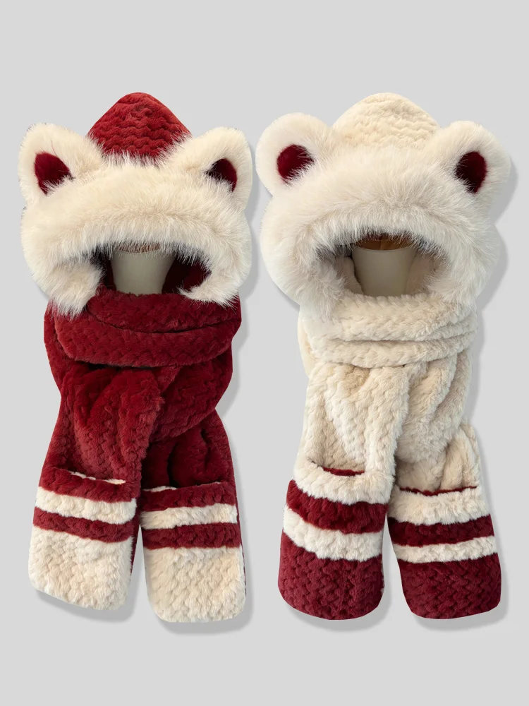 chapeu-de-inverno-com-orelha-de-urso-fofo-waka-com-cachecol-para-mulheres-e-criancas-bone-quente-e-felpudo-com-capuz-chapeu-de-malha-de-pelucia-macia-para-clima-frio