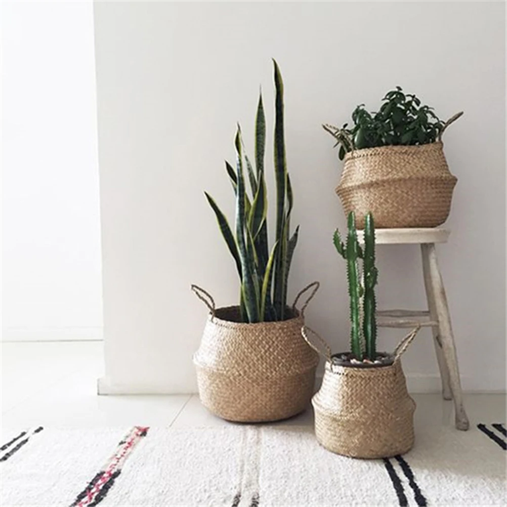 

Rattan Portable Flower Basket Handmade Small Wicker Nordic Style Plant Baskets Bamboo Woven for Storage Lightweight
