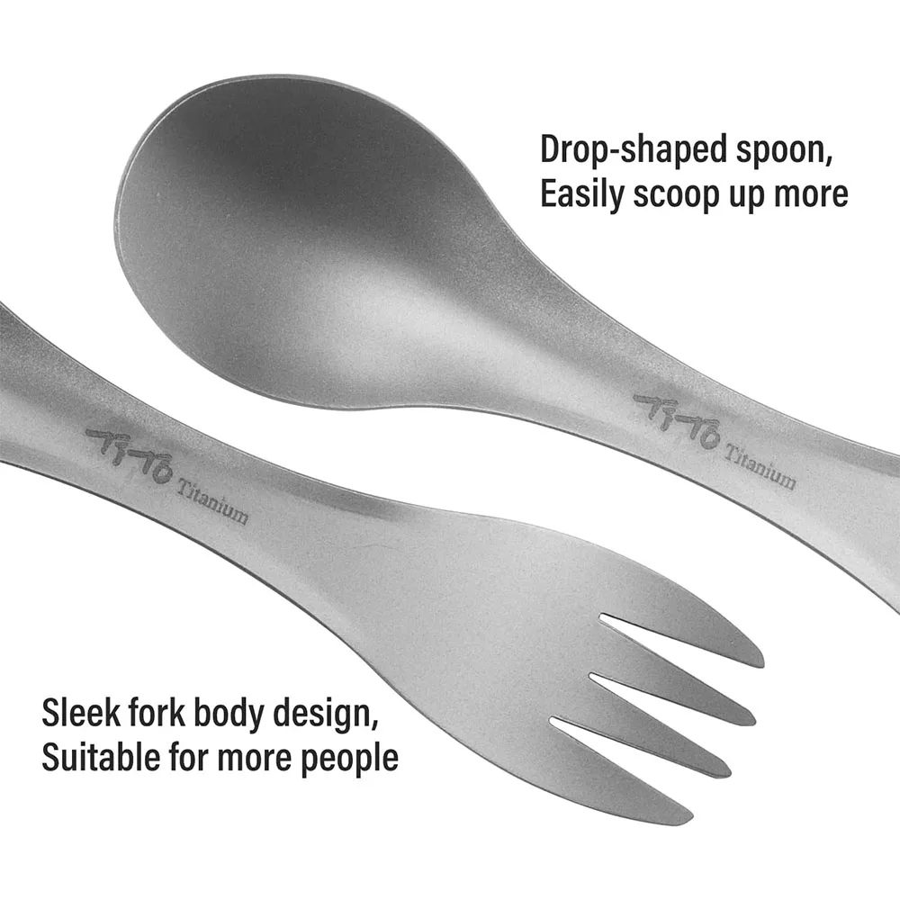 2Pcs Titanium Spork 2-in-1 Spoon Ultralight Cookware Portable Fork Knife Outdoor Camping Picnic Travel Eco-Friendly Flatware