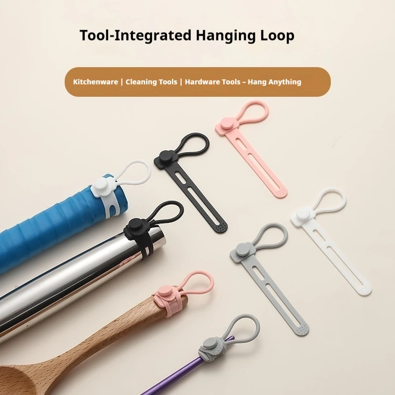 8/4 Pieces in Random Colors, Multi-Purpose Hooks, Household Cleaning Tools, Kitchen Utensil Handle Straps, Hanging Storage, Organizing Hanging Rings, Silicone Rings, Suitable for Various Scenarios
