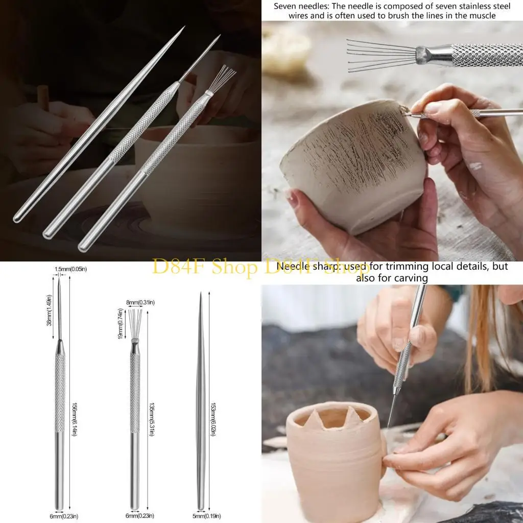 

D84F 7Pin Wire Texture Ceramic Tool DIY Potterys Brush Polymers Clay Sculpting Modelings Tool Potterys Tool