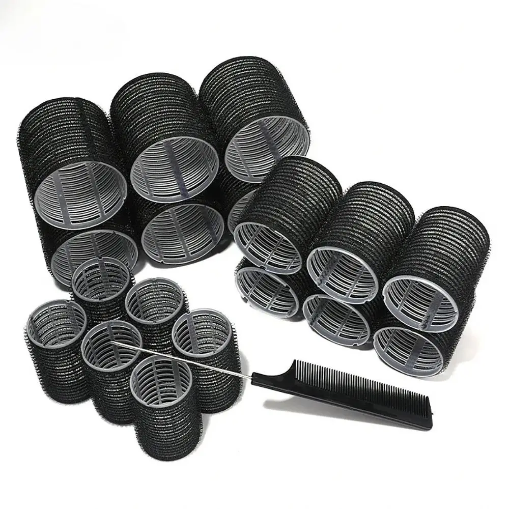 19Pcs/Set Self-Grip Hair Bangs Hair Rollers No Heat Heatless Self-adhesive Hook Hair Curlers with Comb 3 Sizes Curly Hair Stick