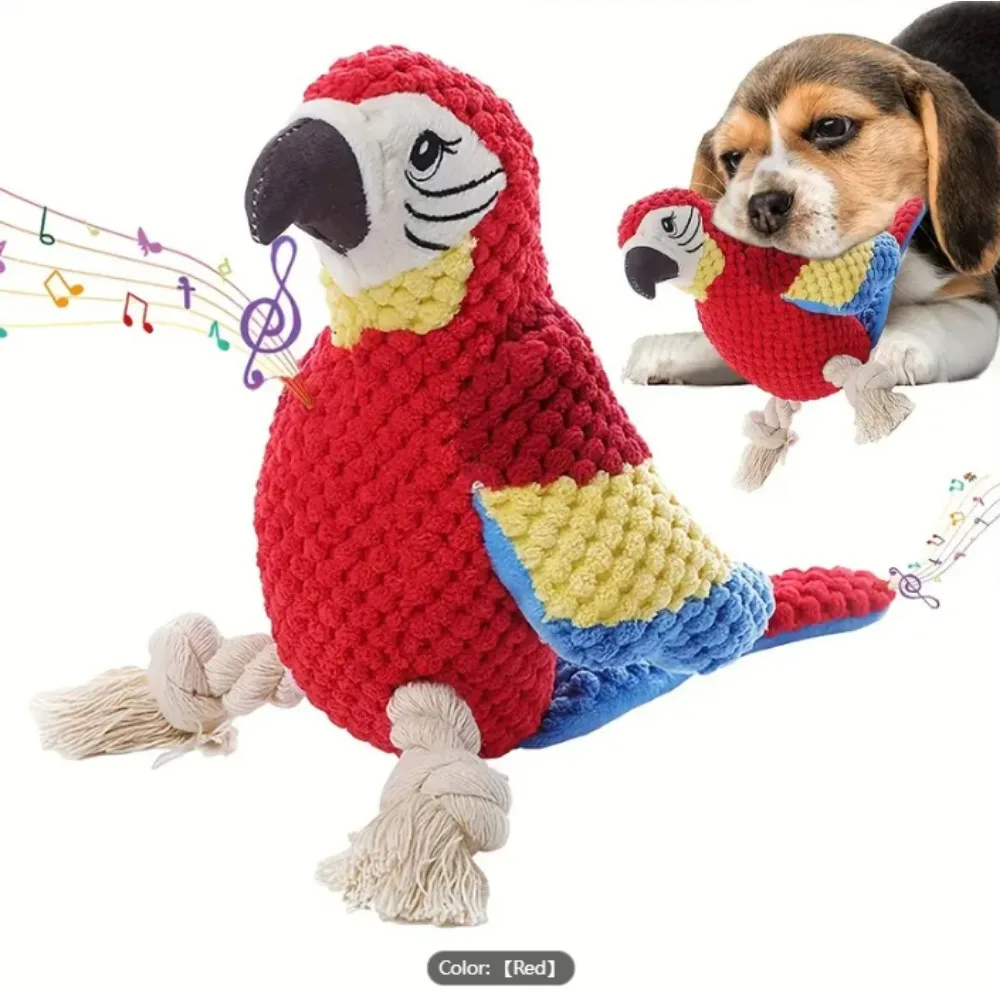 A Red Parrot-Shaped Plush Pet Funny Toy That Makes Sounds And Is Designed for Cute Dogs to Chew And Clean Their Teeth Dog Toy