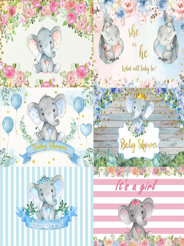 Newborn Baby Shower Theme Flower Rose Elephant Baby Girl Boy Birthday Photography Vinyl Background Children Room Decor Supplies