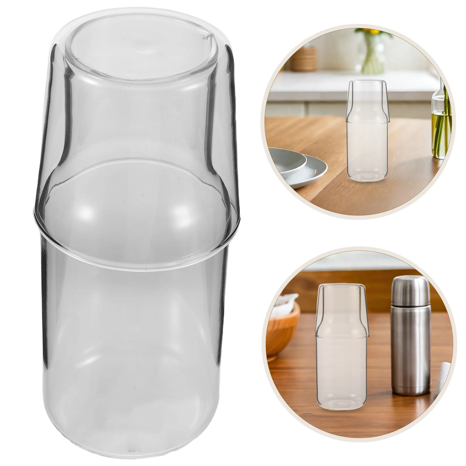 

2Set High Borosilicate Glass Night Water Carafe Cold Beverage Pitcher Bedroom Glass Tumbler Set Mouthwash Bottle