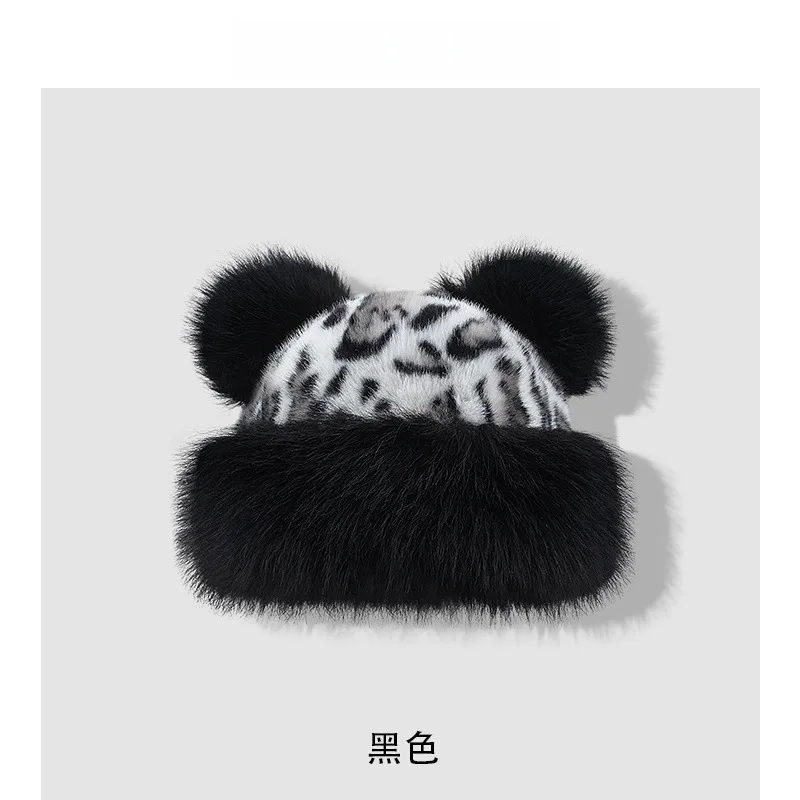 الخريف والشتاء جديد الرجعية ليوبارد الدب الأذن أفخم قبعة منغولية المرأة قبعة تشبه الصوف مبطن قبعة حماية الأذن الدافئة. قبعة صغيرة