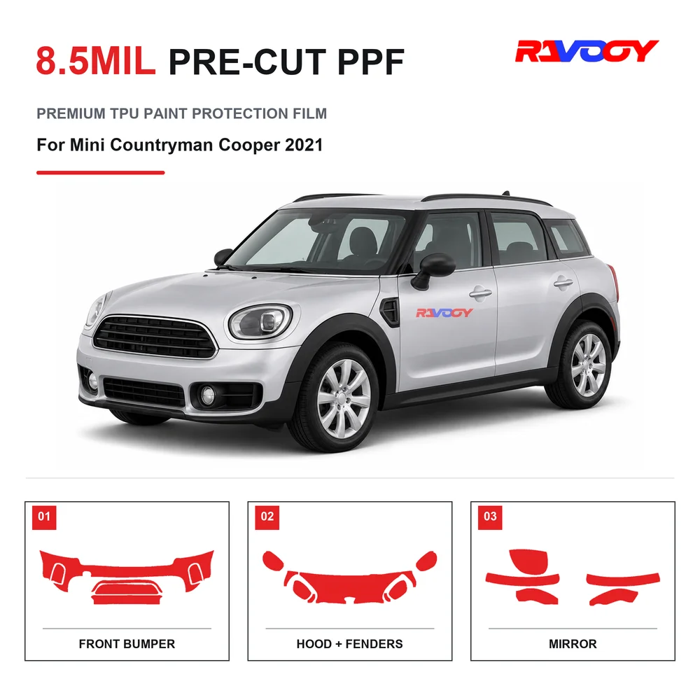 Film de protection de peinture transparent en TPU 8,5 mil, prédécoupé pour Mini Countryman Cooper 2021, auto-réparant, hydrophobe, protection contre les éclats de pierre et les UV
