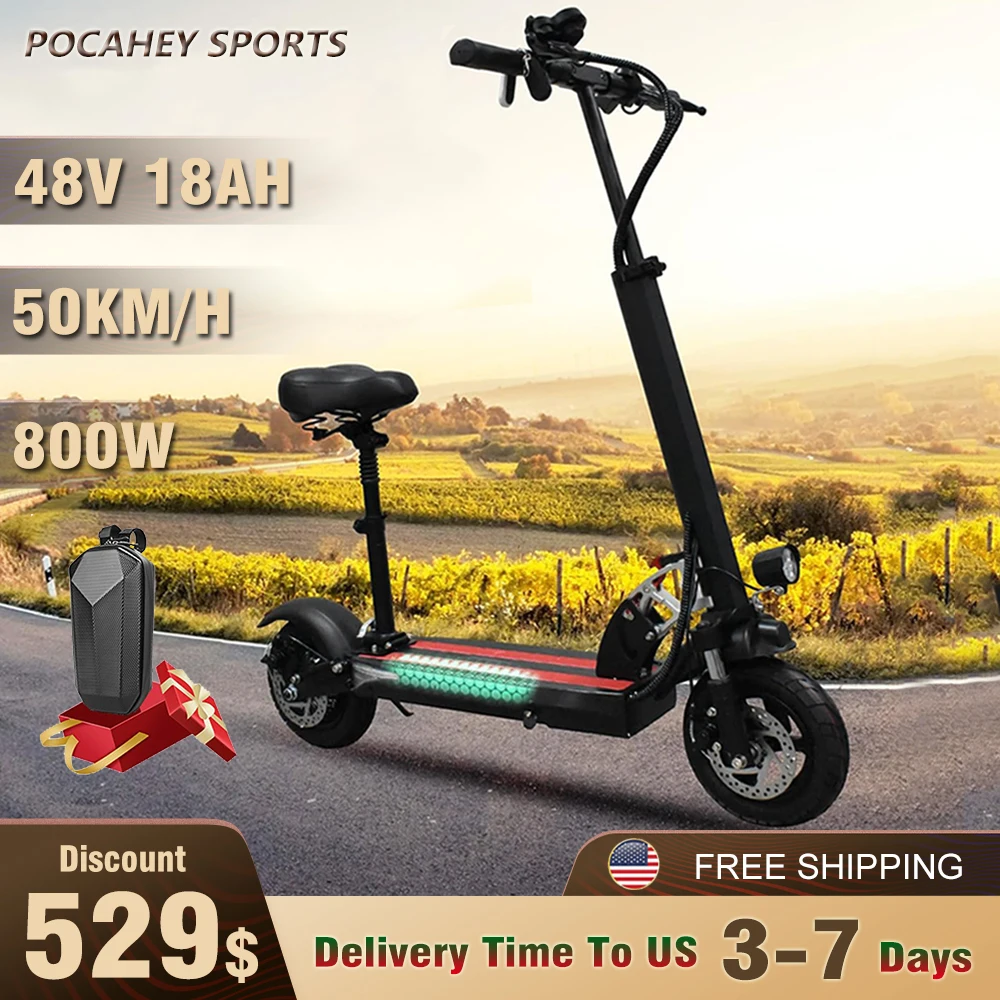 

Electric Scooter With Seat 800W 48V 18Ah Up to 28MPH 65KM Range 10''Tires Dual Disc Brake Commuter Foldable Escooter for Adults