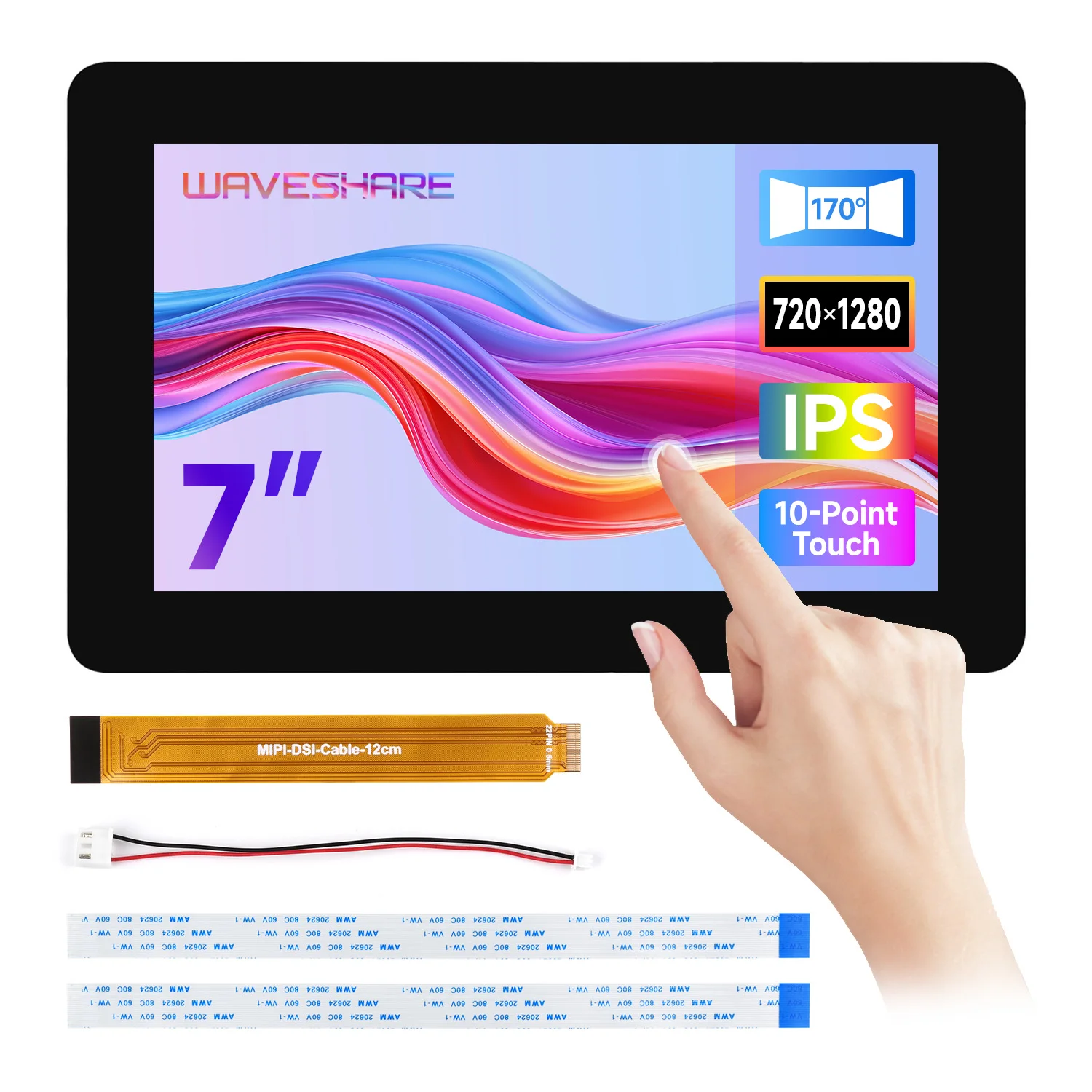 Touch screen capacitivo DSI da 7 pollici Waveshare con pannello IPS 720x1280, touch a 10 punti, display per Raspberry Pi 5/4B/3B/3B+