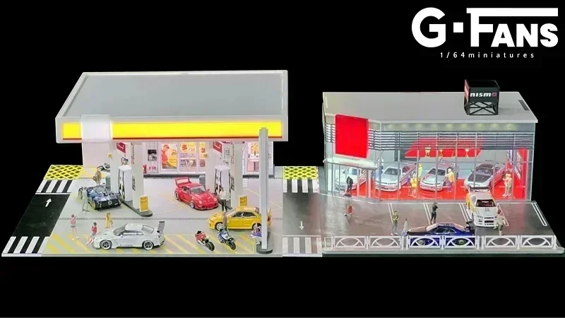 G FANS 1:64 NISMO Modelos de dioramas de escena arquitectónica / gasolinera