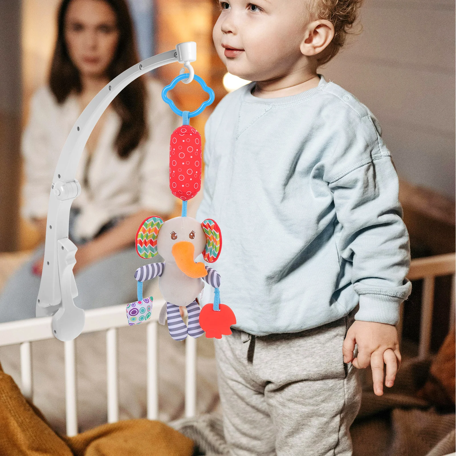 

Crib Mobile St Bed Bell Holder Arm Bracket for Baby Crib Hanger Adjustable DIY Decor Wooden Texture Rotatable Music Box
