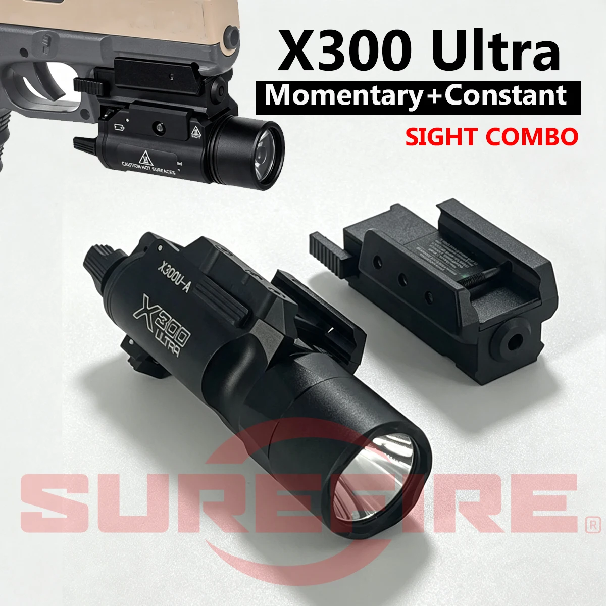 Surefire X300 Ultra SF Flashlight with Green Red Lase Sighter for GLOCK 17 19 Airsoft X300U Tactical Hunting Weapons Lights