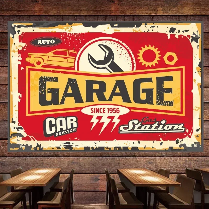 SINCE 1956 GARAGE Vintage CAR SERVICE Poster Tapestry Wall Art Flag Wall Painting Auto Repair Shop Gas Station Wall Decor Banner