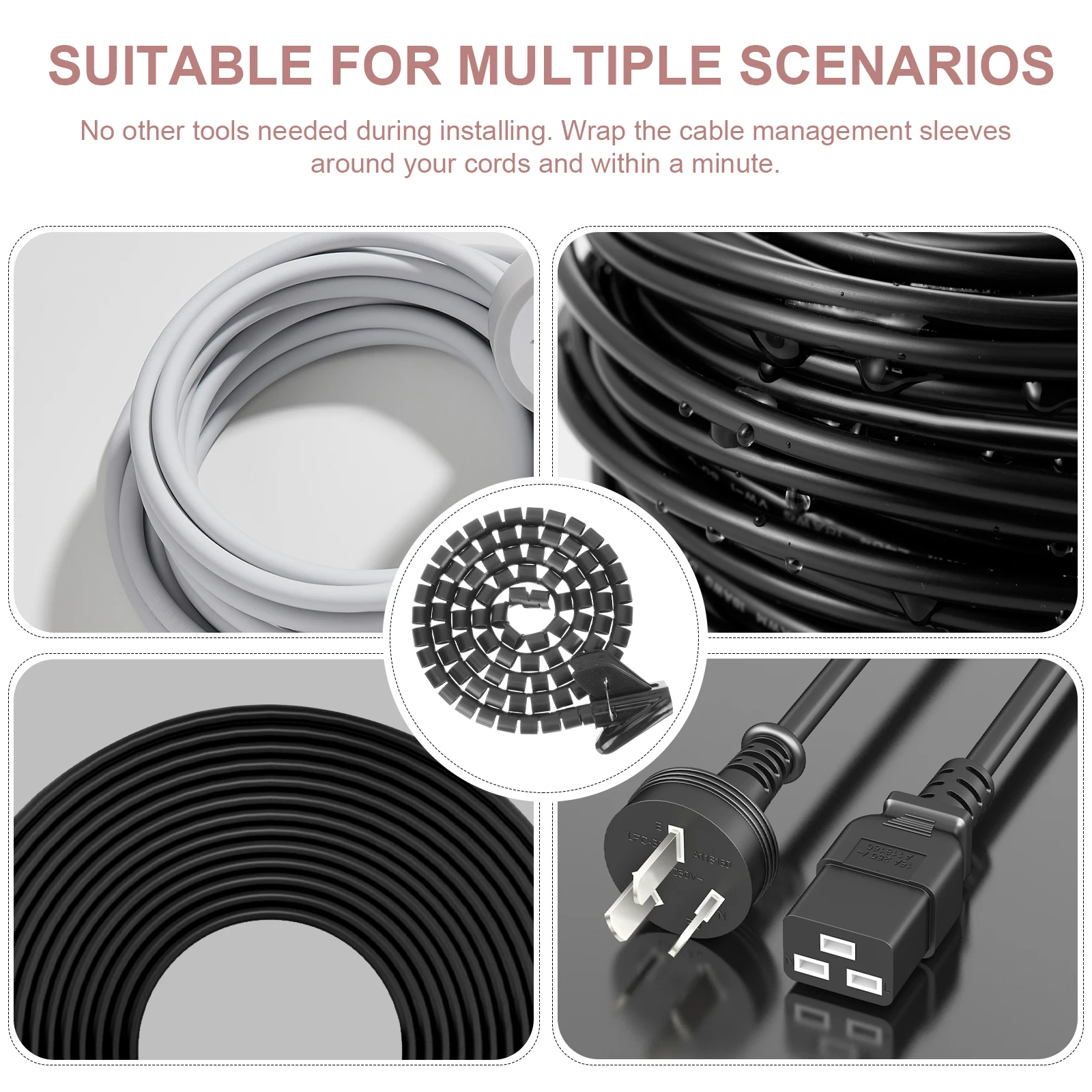 

Plastic Flexible Cable Management Sleeve Spiral Wire Organizer Coiled Tube Electric Cord Covered Easy Installation Pipe