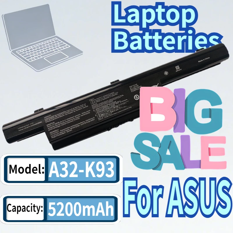 

10.8V 5200mAh A32-K93 A42-K93 A41-K93 Laptop Battery For ASUS A95VM A93 A95V K93 A93SM K93SV K95VM A93S K95V A93SV 10.8V 56WH