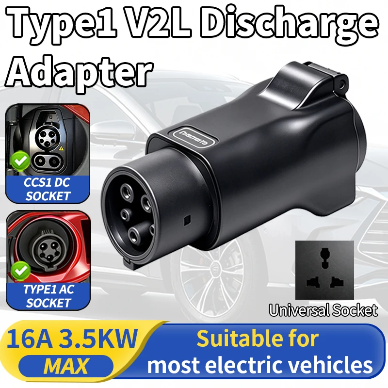 J1772 Type1 V2L Discharger Adapter 16A 3.5KW Universal Socket EV Vehicle-to-Load Connector