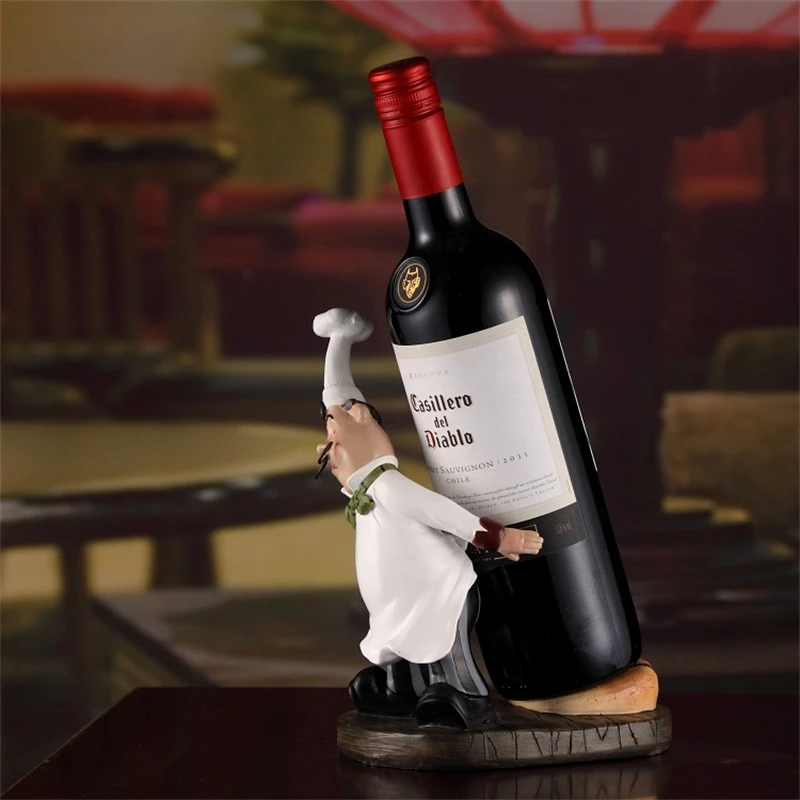 Imagem -06 - Cute Cook Figurine Wine Rack Resina Chef Bottle Holder Sala de Jantar Barware Ornamento de Cozinha Artesanato Decorativo Acessórios Pub