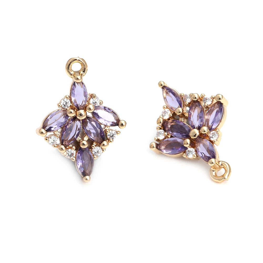 6PCS 18x8MM High Quality 18K Gold Color Brass and Zircon Flower Charms Pendants Jewelry Making Diy Findings Accessories