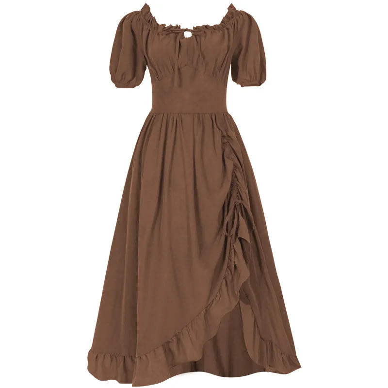 Abito da donna a corsetto attillato stile Renaissance Cottagecore, monospalla, plissettato, lunghezza media, da sera, da principessa