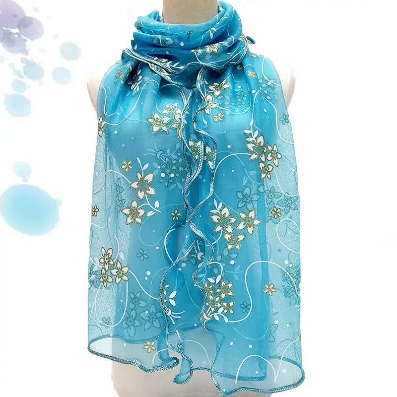 Lace Scarf Women Lightweight Hijab Elegant 2024 Print Silk Neckerchief Shawl Wraps Headband Handle Hair Accessories Bandana