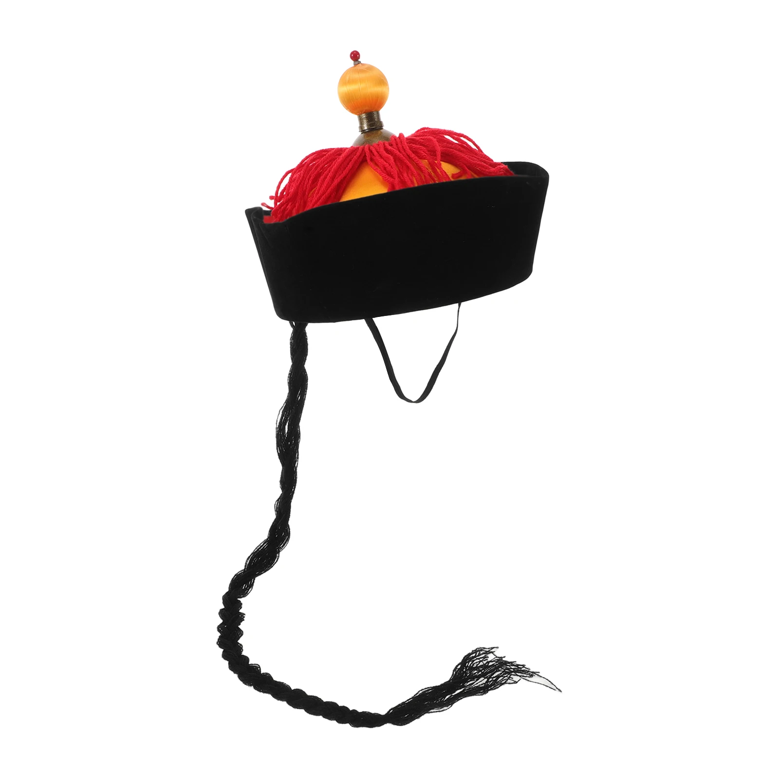 

Hanfu Ancient Chinese Costume Accessories Cultural Headwear Woolen Emperor Hat Ponytail Braid iental Party Officials