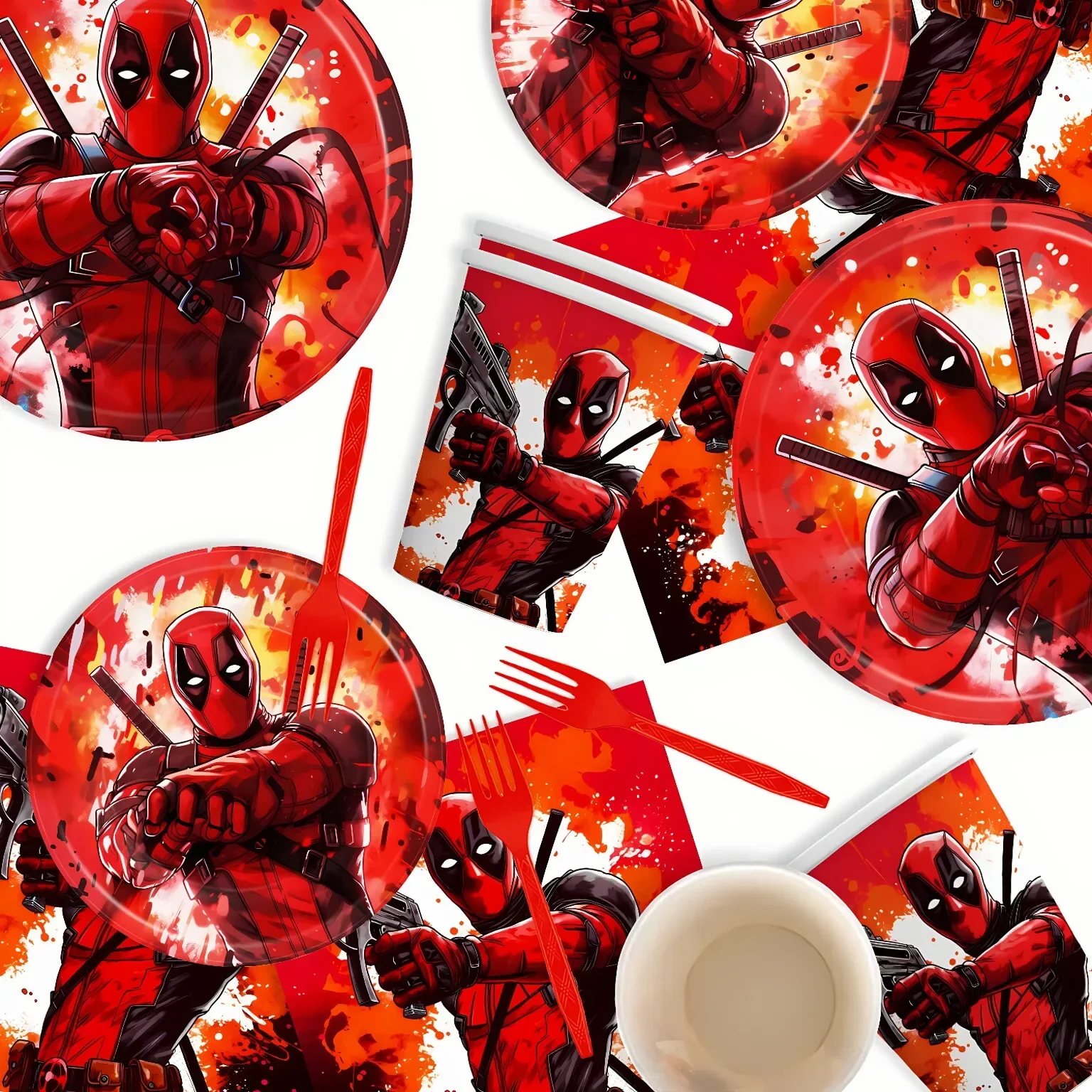 

New Deadpools 3 Theme Party Supplies Super-heros Protagonist Color Cartoon Anime Character Set Boy Girl Kids Birthday Decoration