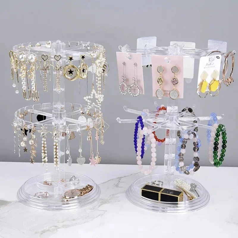 Rotating Jewelry Display Rack with Multiple Layers for Earrings, Necklaces, and Bracelets Storage