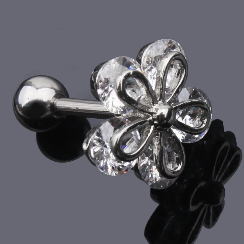 1Pc  Fashion Stainless Steel Mini Zircon Flower Cartilage Piercing Studs Earrings Tragus Piercing Earring For Women Man Jewelry