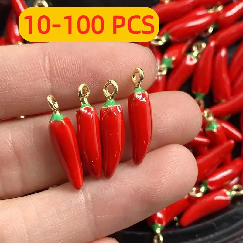 10-100pcs Plump Red Pepper Alloy Vegetable Charms Cute Enamel Pendant For Barcelet Earring Diy Jewelry Make