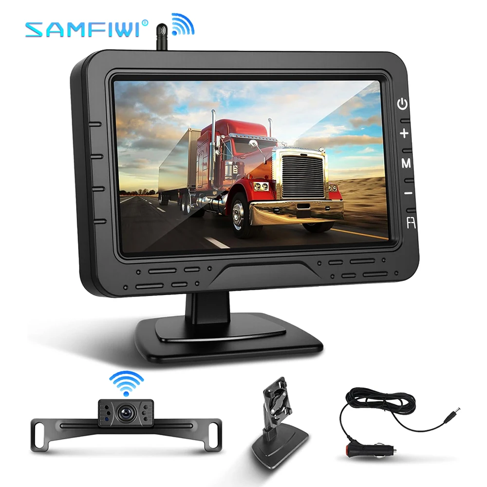 

Беспроводной комплект автомобильной камеры заднего вида AHD 1080P с 4,3-дюймовым экраном, ИК ночным видением и монитором для парковки, простая установка для прицепов, кемперов, грузовиков