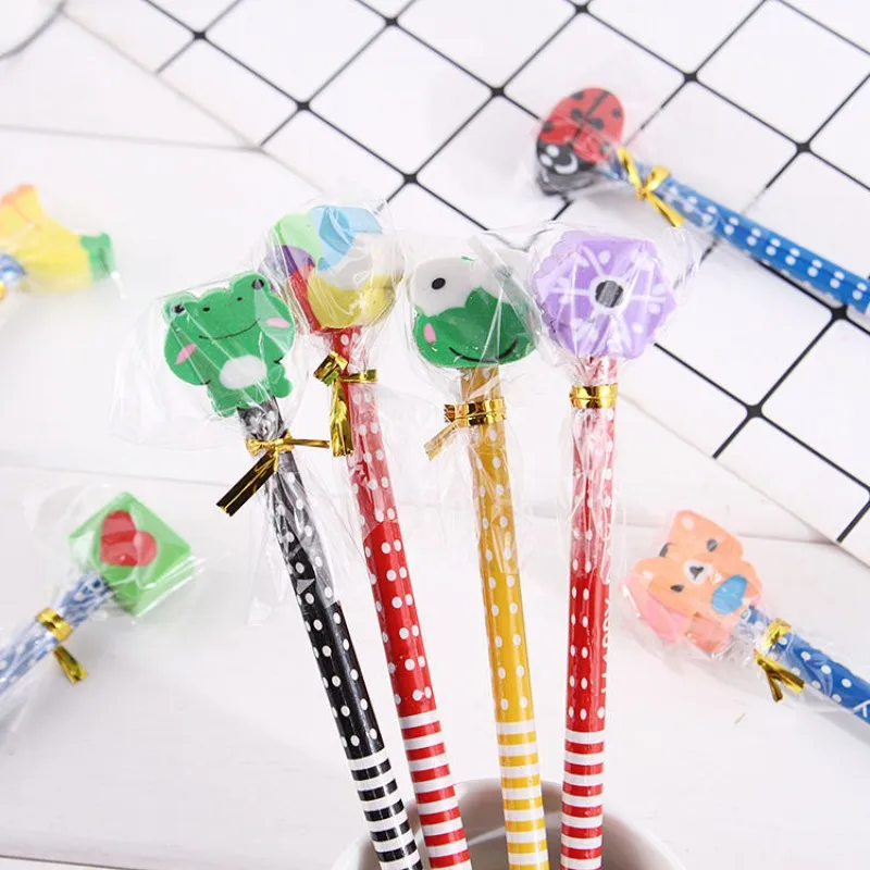 50/100Pcs Cute Cartoon Pencil with Eraser Kawaii Writing Pen HB Drawing Wooden Pencils Student School Stationery Supplies