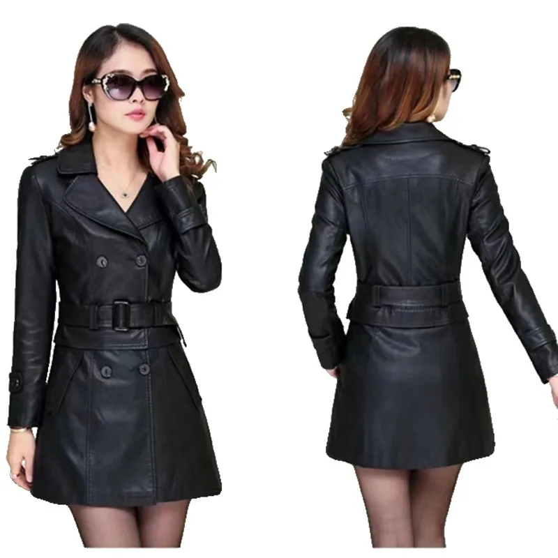 

fall top Compound lambskin leather moto jacket Detachable women clothing trench Long faux fur coat streetwear detachable JJ533